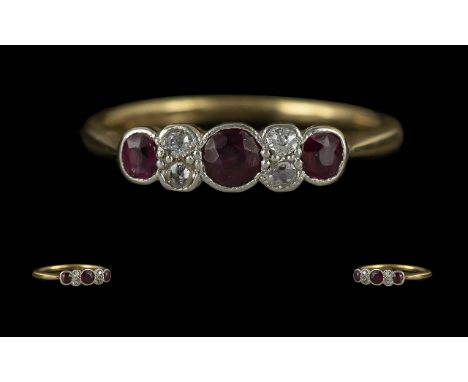 18ct Gold Antique Ruby & Diamond Ring, weight 3.10 grams.  Ring size N.