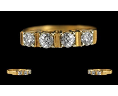 Ladies - Excellent Quality 18ct Gold 4 Stone Diamond Set Ring, Contemporary Shank. Marked 750 to Interior of Shank. The Well 