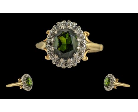 Ladies 18ct Gold Diamond and Sapphire Set Dress Ring ( flower head ) Setting, Full Hallmark to Interior of Shank, The Central