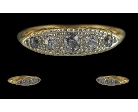 Lades 18ct Gold And Platinum 5 Stone Diamond Set Ring - Circa 1920's. Marked to Interior Of Shank. Well Matched Diamonds. Rin