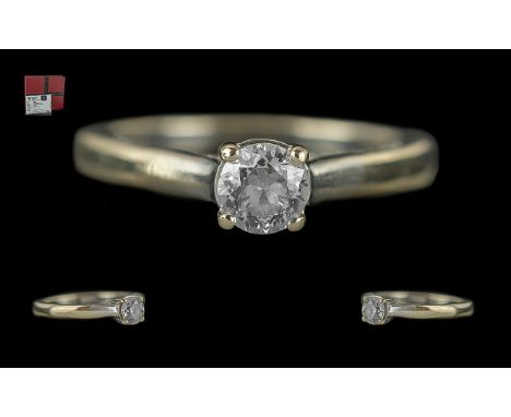 18ct White Gold Single Stone Diamond Ring, .38 carat, H colour, S1 clarity, with certificate and gift box.  Ring size L.