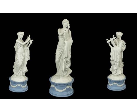 Wedgwood Blue Jasper Ware Ltd and Numbered Edition Classical Muses Figurine ' Erato ' Playing a Musical Instrument, Raised on