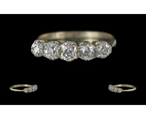 Edwardian Period 1901 - 1910 Ladies Pleasing Quality 18ct Gold & Platinum 5 Stone Diamond Set Ring, The Well Matched Fine Fac