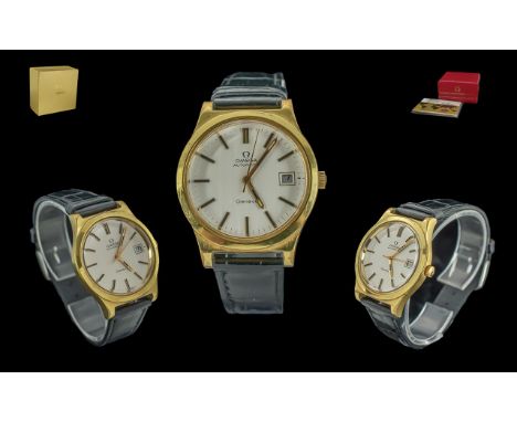 Omega - Geneve Automatic Gents Gold on Steel Wrist Watch. Purchase Date 10-7-76, Movement No 3767349, Ref MD 1660168. Feature