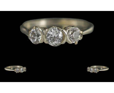 Ladies 18ct White Gold 3 Stone Diamond Set Ring, Marks Rubbed but Tests 18ct. The Well Matched Diamonds of Good Colour / Clar