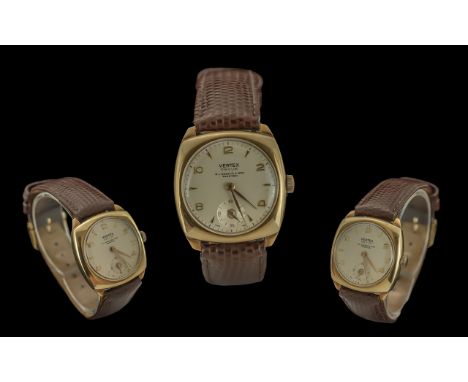 Vertex - Revue Gents Mechanical 9ct Gold Case Wrist Watch. c.1940's / 1950's, With Subsidiary Dial. 