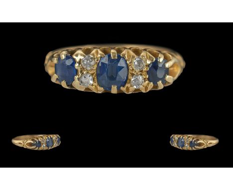 Edwardian Period 1901 - 1910 Ladies 18ct Gold Sapphire and Diamond Set Ring, Raised Open Setting, Full Hallmark for Birmingha