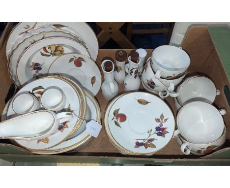 Royal Worcester 'Evesham' Dinner Service, comprising cups, saucers, side plates, dinner plates, oval dishes, lidded vegetable