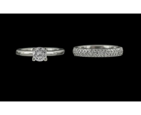 Ladies Platinum Diamond Set Wedding Ring and Engagement Ring, Each with Full Hallmark and Platinum 950 to Interior of Shank, 