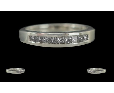 Ladies 14ct White Gold Contemporary Channel Set Diamond Ring, full 14ct hallmark to interior of shank, the well matched princ