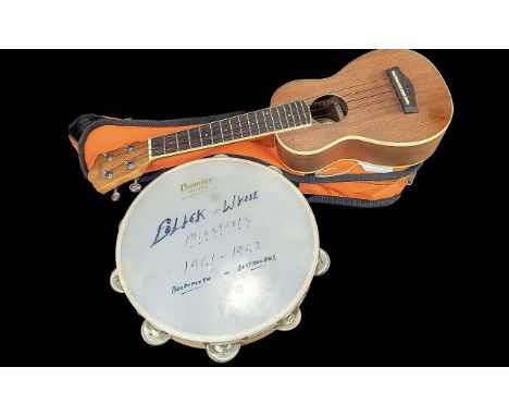 Premier Everplay Tambourine, marked Black & White Minstrels 1951 - Bournemouth 1952 - Eastbourne.  Together with an Ibanez Uk