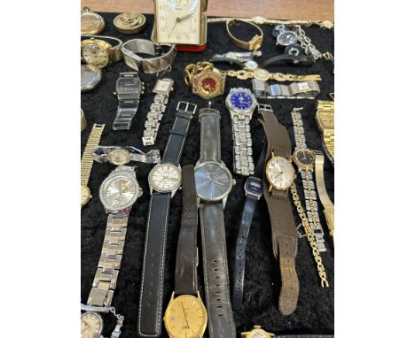 Large Box of Gentlemen's and Ladies Wristwatches, bracelet and leather straps, makes to include Paula Franchi, Imado, Breitli