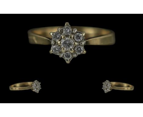 9ct Gold Diamond Cluster Ring,  weight 2.20 grams, ring size M