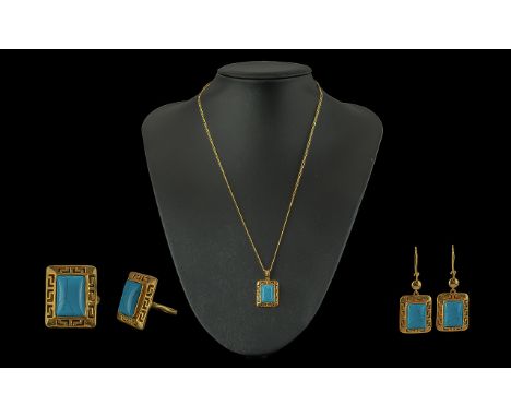 Ladies Fine Quality 21ct Gold - Hand Crafted Suite of Jewellery, Set with Turquoise Stones. Comprises Necklace, Pair of Earri
