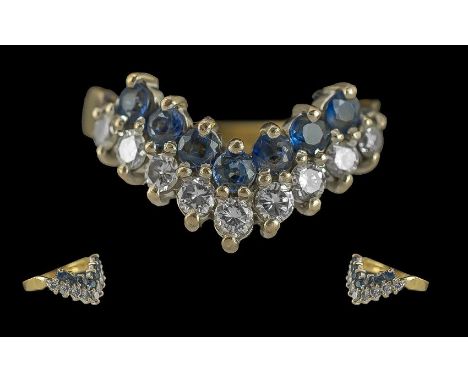 Ladies - Pleasing Quality 18ct Gold Sapphire and Diamond Set Dress Ring. Full Hallmark to Interior of Shank. The Blue Sapphir