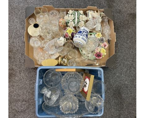 Box of Collectible Pottery &amp; Glass, including assorted vintage glasses, cabinet plates, floral ornaments, clock, figurine