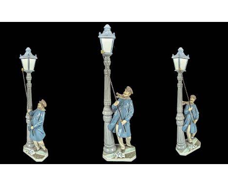 Lladro Tall Hand Painted Porcelain Figure ' Lamp Lighter ' Model No 5205, Issued 1984 - Retired. Height 18.5 Inches - 46.25 c