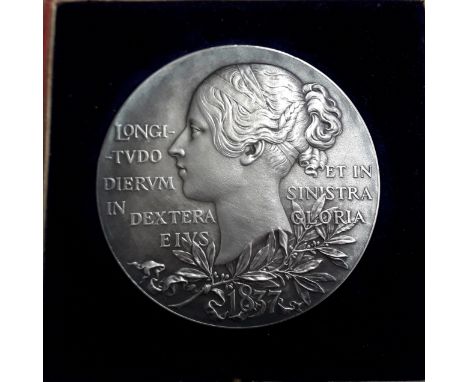 Great Britain 1897-Victoria Jubilee large Silver Medal in Royal Mint box of issue, UNC, even toning 55mm