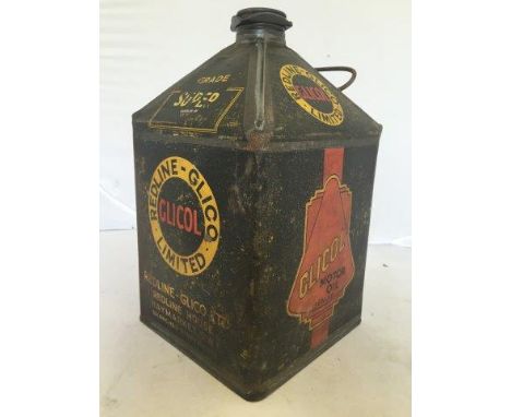 A Redline Glico Limited 'Glicol Motor Oil' gallon pyramid can.