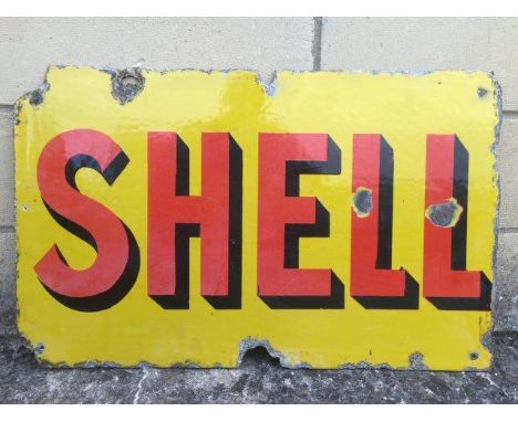 A Shell double sided rectangular enamel sign, lacking hanging flange, 23 3/4 x 15".