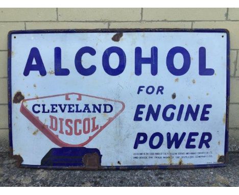 A rare Cleveland Discol 'Alcohol for Engine Power' rectangular enamel sign by Stocal with pictorial globe motif, 48 x 30".