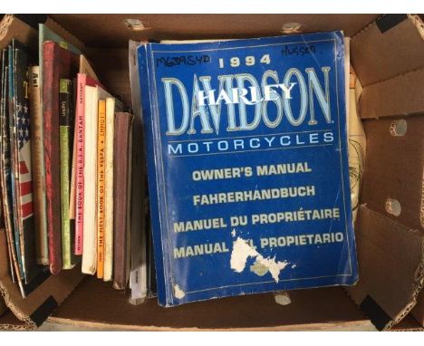 A box of mostly motorcycle related volumes including BSA and Harley Davidson. 