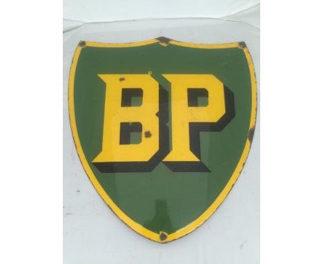 A decorative BP shield shaped sign, 18 1/2 x 19 3/4". 