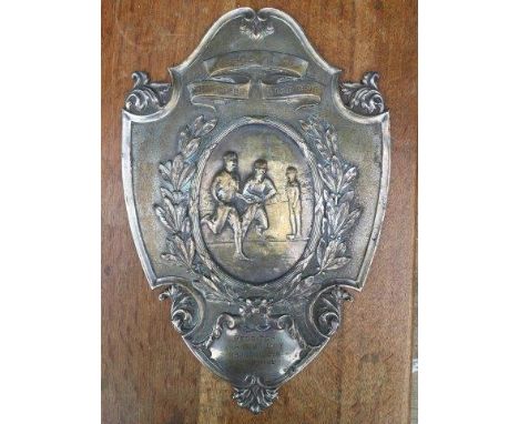 An oak mounted silver plated embossed shield - Redditch Motor Cycle and Car Club, Redditch and District and School Boys Relay