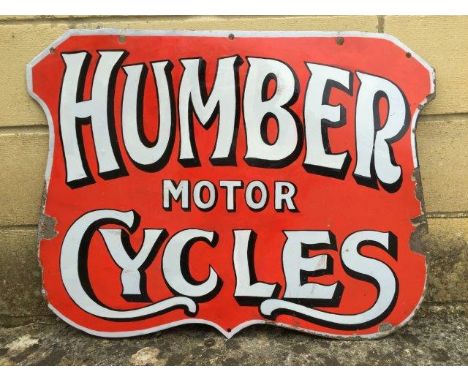 An early Humber Motor Cycles shaped enamel sign with extensive repainting, 24 x 18".
