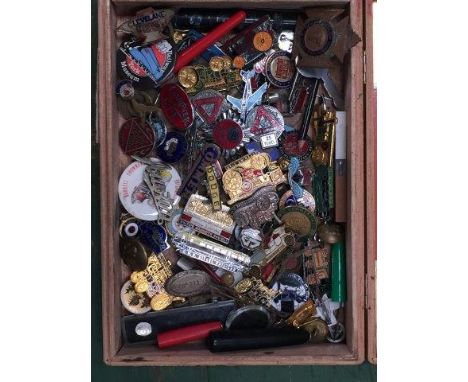 A collection of assorted enamel and other lapel badges etc. including Aeroshell, MG, Commer, National Traction Engine Club et