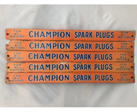 Five rare Champion Spark Plugs cardboard shelf strips.