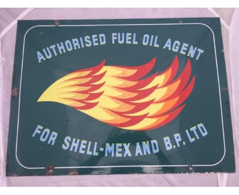 An Authorised Fuel Oil Agency for Shellmex and BP Limited rectangular enamel sign with good gloss, 23 x 17".