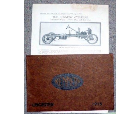 An early car brochure for The Kennedy Cycle Car, Leicester 1915, a two-seater light car manufacturer between 1914 and 1916 us