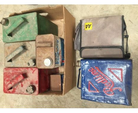 A selection of two gallon petrol cans including Redline etc. 