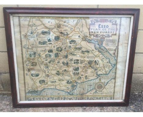 A framed and glazed Esso plan of the New Forest, 30 1/2 x 24 3/4".