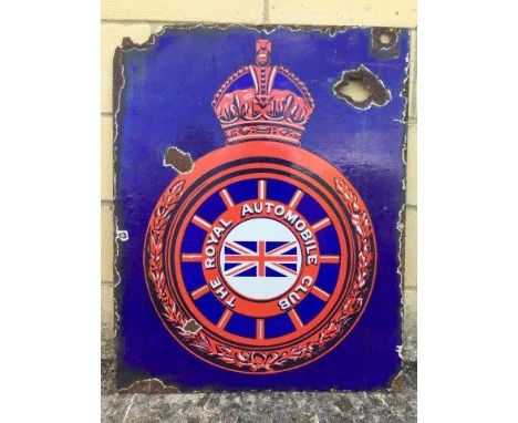 An early Royal Automobile Club double sided hanging enamel sign, 20 x 25".