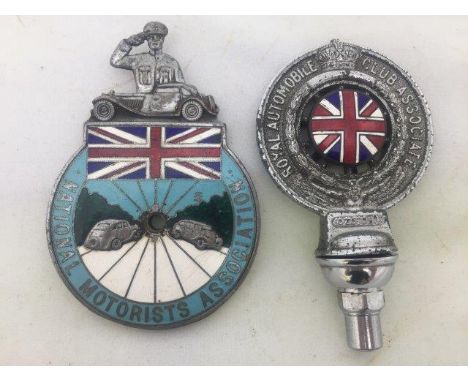 A National Motorist's Association enamel badge, stamped 3606 and a Royal Automobile Associate car badge with Union Jack ename