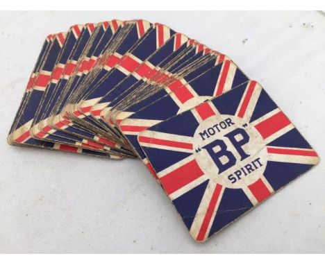 A quantity of BP Motor Spirit playing cards with Union Jack design to the reverse. 