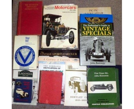 General motoring books and some specific marques including The History of The Vintage Sports Car Club by Peter Hull, first ed