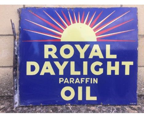 A Royal Daylight Paraffin Oil double sided enamel sign with hanging flange, dated 1935, 22 x 18".
