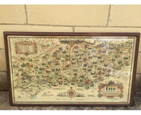 An Esso plan of the roads to The South Coast, framed and glazed, 31 x 18 1/2". 