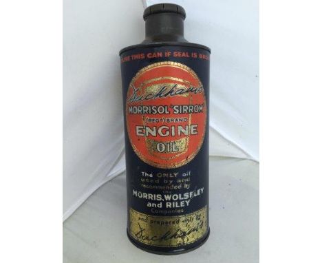 A Duckham's Morrisol 'Sirrom' engine oil cylindrical quart can, in very good condition. 