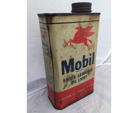 A Mobil shock absorber oil 'light' quart can.
