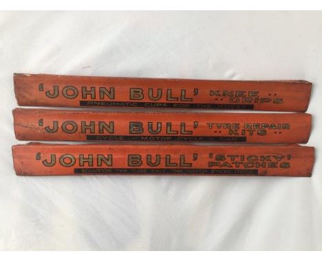 Three early John Bull shelf strips of large size, all advertising different products including 'Sticky' Patches. 