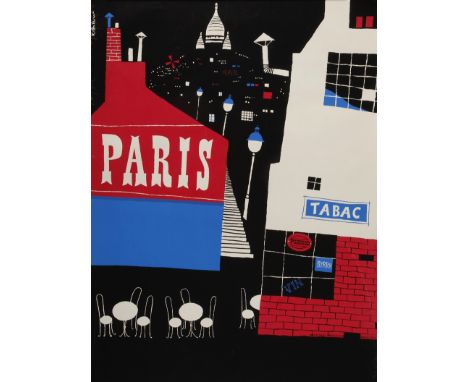 Plakat Paris1950er Jahre, undeutlich signiert K. Hosteiner?, Herstellervermerk Markgraf-Druck K.G. München, Farboffset auf Pa
