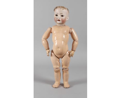 Koenig &amp;amp; Wernicke PorzellankopfpuppeCharaktermädchen um 1910, gemarkt K &amp;amp; W 11, Biskuitporzellan-Kurbelkopf m