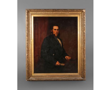 Alfred S. Bishop, Herrenportraitspätbiedermeierliches Halbfigurenbildnis eines stehenden jüngeren Mannes, mit üppigen Favoris