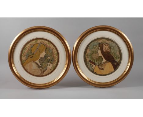 Jean Atché, Paar PortraitsPortrait im Profil einer jungen Frau mit blondem Haar und Margarite in ihrer Hand und Portrait im P