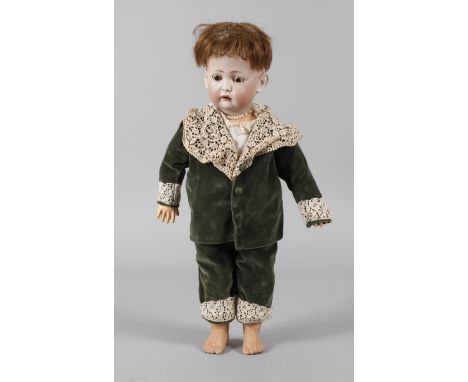 Koenig &amp;amp; Wernicke PorzellankopfpuppeCharakterjunge um 1915, gemarkt K &amp;amp; W 1070 9, Biskuitporzellan-Kurbelkopf