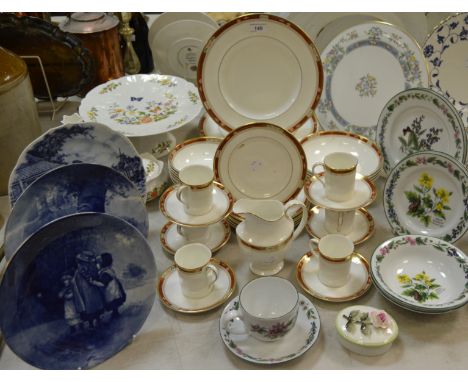 A Royal Doulton Sandon pattern dinner service for six, comprising of plates, side plates, bowls, coffee cups and saucers, cre
